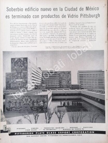 CARTEL ANTIGUO ORIGINAL DE INAUGURAN EDIFICIO SECRETARIA DE COMUNICACIONES 1956 VIDRIOS PITTSBURGH /333