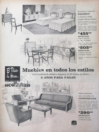 CARTEL ANTIGUO ORIGINAL DE TIENDA EL PALACIO DE HIERRO DURANGO 1963 /322