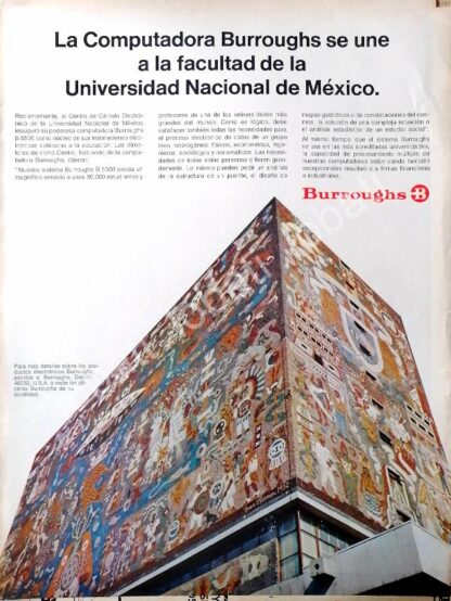 CARTEL ANTIGUO ORIGINAL DE CCE. UNAM COMPRA COMPUTADORA BURROUGHS B5500 1969 /302