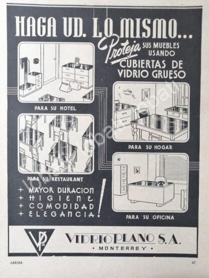 CARTEL ANTIGUO ORIGINAL DE VIDRIO PLANO S.A ( VIDRIERA ) 1940s MONTERREY /293