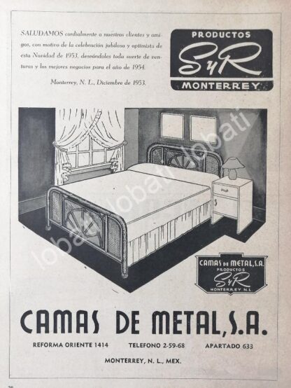 CARTEL ANTIGUO ORIGINAL DE CAMAS DE METAL S.A ( SALINAS Y ROCHA ) 1941 MONTERREY /292