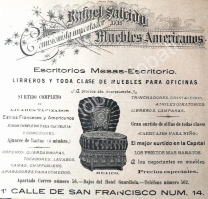 CARTEL ANTIGUO ORIGINAL DE MUEBLERIA RAFAEL SALCIDO 1895 /284 / MY RARO