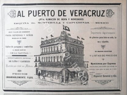 CARTEL ANTIGUO ORIGINAL DE TIENDA AL PUERTO DE VERACRUZ Y SU EDIFICIO 1895 /281