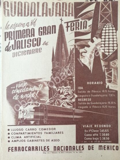 CARTEL ANTIGUO ORIGINAL DE FERROCARRILES NACIONALES Y PRIMERA GRAN FERIA DE JALISCO 1953 /481