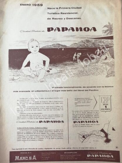 CARTEL ANTIGUO ORIGINAL DE INICIOS DE LA COLONIA BAHIAS DE PAPANOA 1959 /473 RARO