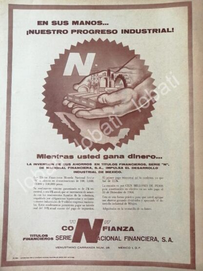 CARTEL ANTIGUO ORIGINAL DE INVERSIONES BANCO NACIONAL FINANCIERA 1964 /165