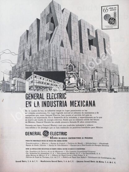 CARTEL ANTIGUO ORIGINAL DE GENERAL ELECTRIC MEXICANA 65 ANIVERSARIO 1960s /460