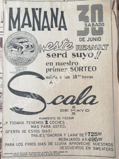 CARTEL ANTIGUO ORIGINAL DE TIENDA BOUTIQUE SCALA 1962 PUEBLA /459