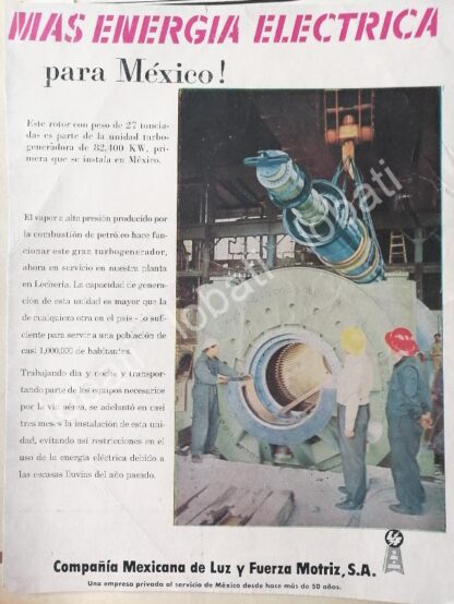 CARTEL ANTIGUO ORIGINAL DE COMPAÑIA DE LUZ Y FUERZA MOTRIZ 1958 /455