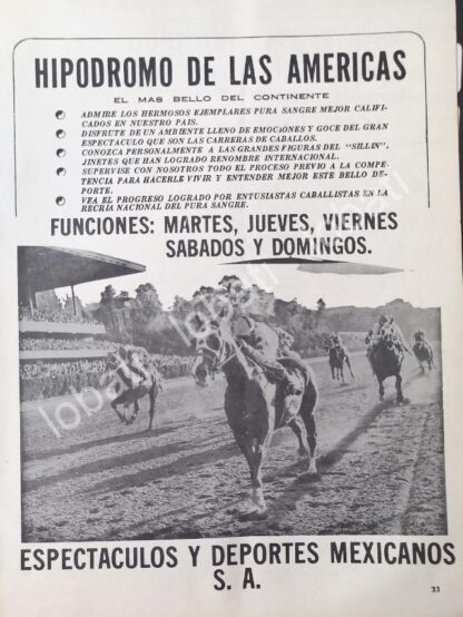 CARTEL ANTIGUO ORIGINAL DE HIPODROMO DE LAS AMERICAS 1970s /451