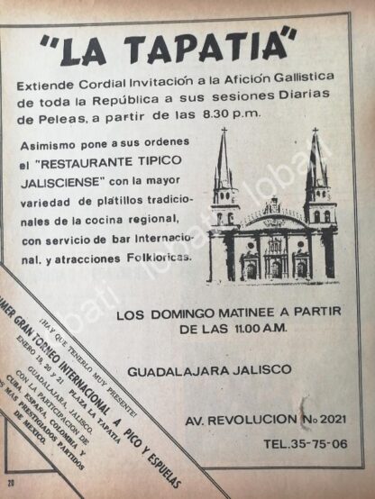 CARTEL ANTIGUO ORIGINAL DE RESTAURANT PALENQUE LA TAPATIA, JALISCO, 1970s /442 MUY RARO