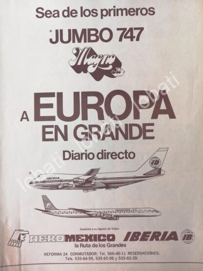 CARTEL ANTIGUO ORIGINAL DE AEROLINAS AEROMEXICO ESTRENA AVION JUMBO 747 /438 MUY RARO