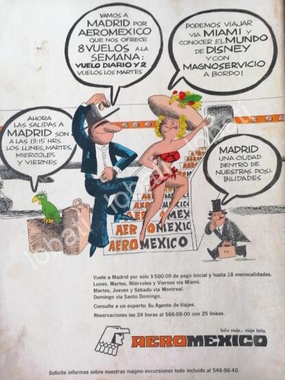 CARTEL ANTIGUO ORIGINAL DE AEROLINAS AEROMEXICO DIBUJO DE ABEL QUEZADA 1973 /434