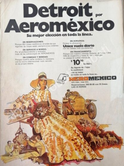 CARTEL ANTIGUO ORIGINAL DE AEROLINAS AEROMEXICO 1973 /435 publicidad Artistica