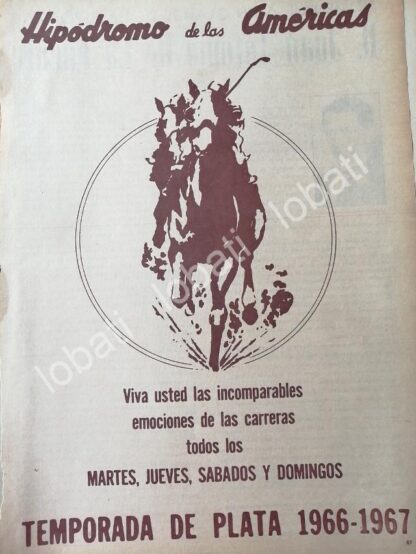 CARTEL ANTIGUO ORIGINAL DE HIPODROMO DE LAS AMERICAS 1966 /423