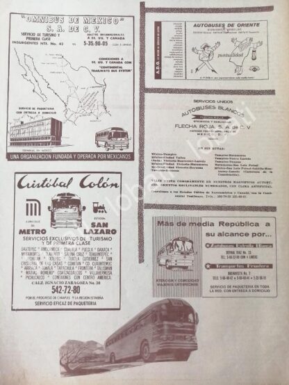 CARTEL ANTIGUO ORIGINAL DE TRANSPORTES MEXICANOS RUTAS CAMIONERAS 1960s /421 - Imagen 2