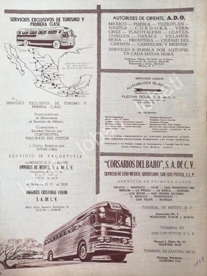 CARTEL ANTIGUO ORIGINAL DE TRANSPORTES MEXICANOS RUTAS CAMIONERAS 1960s /421