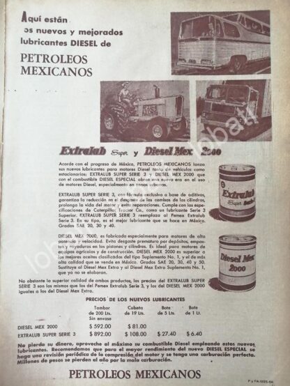 CARTEL ANTIGUO ORIGINAL DE PEMEX, EXTRALUB Y DIESELMEX 1966 /418 RARO