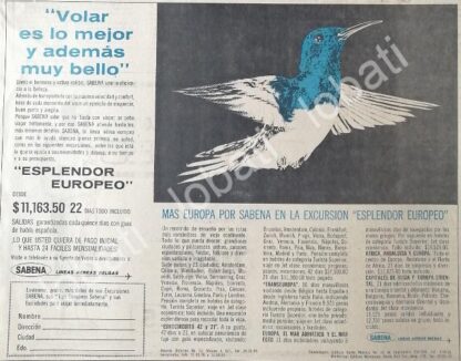 CARTEL ANTIGUO ORIGINAL DE AEROLINEAS SABENA 1960 /403