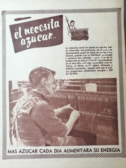 CARTEL ANTIGUO ORIGINAL DE CAMPAÑA NACIONAL DE CONSUMO DE AZUCAR 1955 / 383