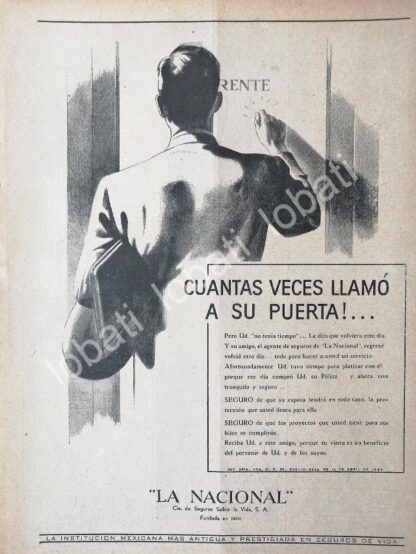 CARTEL ANTIGUO ORIGINAL DE ASEGURADORAS. SEGUROS LA NACIONAL S.A 1945 /182