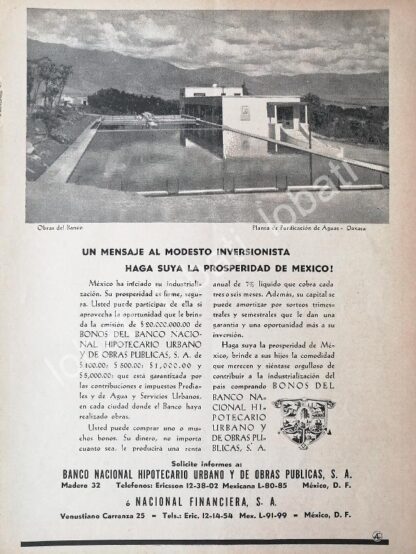 CARTEL ANTIGUO ORIGINAL DE BANCO NACIONAL HIPOTECARIO. Y NUEVA PLANTA TRATADORA DE AGUAS OAXACA 1946 /177