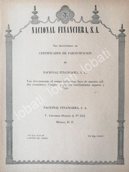 CARTEL ANTIGUO ORIGINAL DE BANCO NACIONAL FINANCIERA 1946 /176