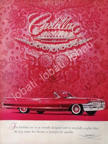 CARTEL ANTIGUO ORIGINAL DE AUTOS CADILLAC 1962 CONVERTIBLE, DISEÑO DE VAN CLEEF & ARPELS / RARO