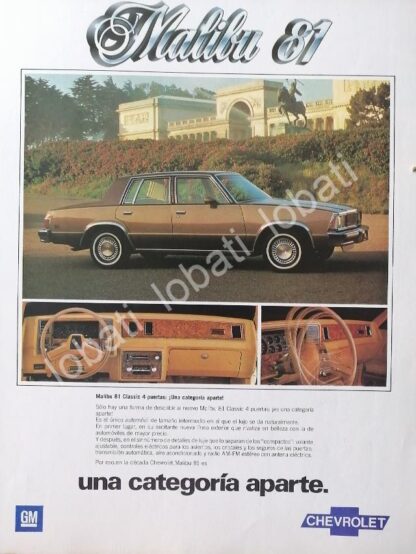 CARTEL ANTIGUO ORIGINAL DE AUTOS CHEVROLET MALIBU CLASSIC 1981/618