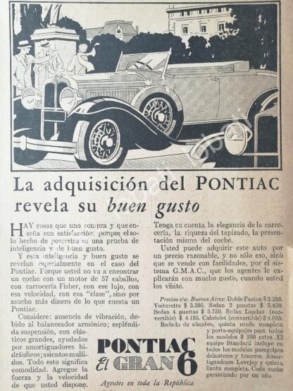 CARTEL ANTIGUO ORIGINAL DE AUTOS CHEVROLET PONTIAC GRAN SIX 1929 /596