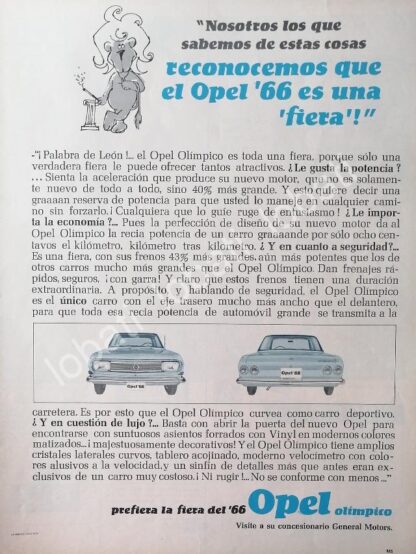 CARTEL ANTIGUO ORIGINAL DE DE AUTOS CHEVROLET OPEL OLIMPICO 1966 /591