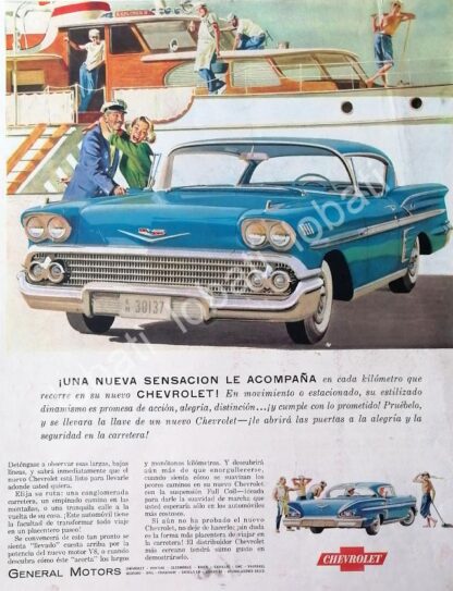 CARTEL ANTIGUO ORIGINAL DE AUTOS CHEVROLET IMPALA COUPE 1958 /584