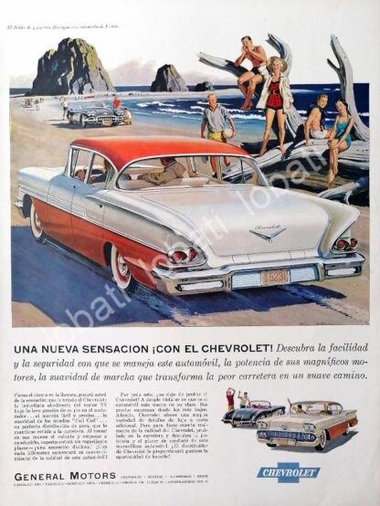 CARTEL ANTIGUO ORIGINAL DE AUTOS CHEVROLET BISCAYNE FISHER 1958 /583 /RARO