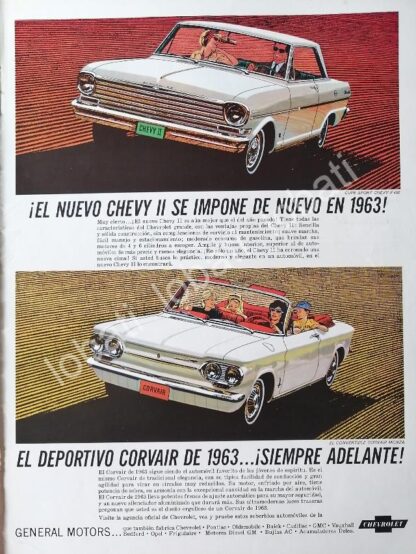 CARTEL ANTIGUO ORIGINAL DE AUTOS CHEVROLET CHEVI II & CORVAIR 1963 /579