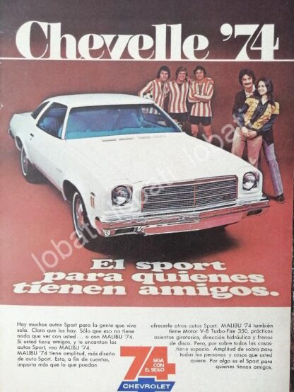 CARTEL ANTIGUO ORIGINAL DE MINI CARTEL AUTOS CHEVROLET CHEVELLE 1974/559