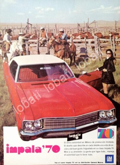 CARTEL ANTIGUO ORIGINAL DE MINI CARTEL AUTOS CHEVROLET IMPALA 1970 /574