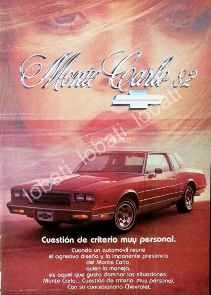 CARTEL ANTIGUO ORIGINAL DE MINI CARTEL AUTOS CHEVROLET MONTE CARLO 1982 /572