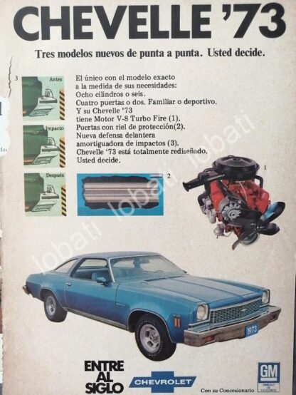 CARTEL ANTIGUO ORIGINAL DE MINI CARTEL AUTOS CHEVROLET CHEVELLE 1973 /566