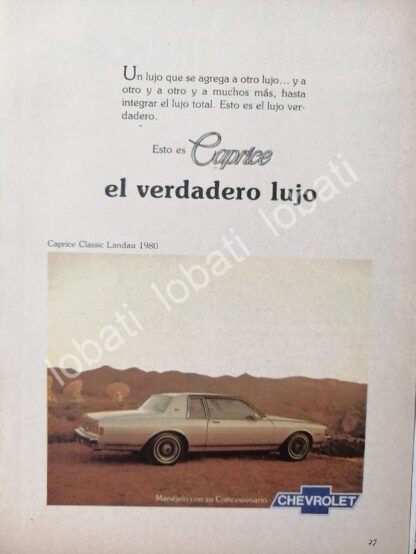 CARTEL ANTIGUO ORIGINAL DE MINI CARTEL AUTOS CHEVROLET CAPRICE CLASSIC LANDAU 1980 /565