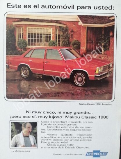 CARTEL ANTIGUO ORIGINAL DE MINI CARTEL AUTOS CHEVROLET MALIBU CLASSIC 1980 /563