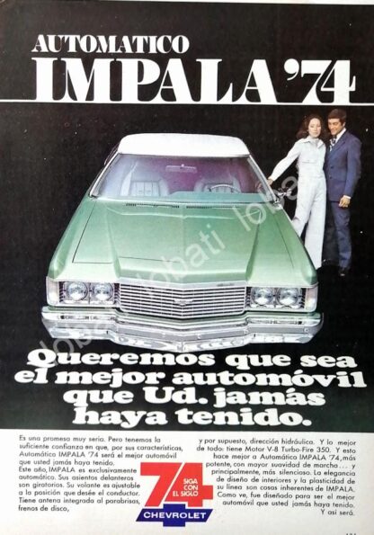 CARTEL ANTIGUO ORIGINAL DE MINI CARTEL AUTOS CHEVROLET IMPALA 1974 /562