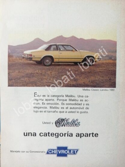 CARTEL ANTIGUO ORIGINAL DE MINI CARTEL AUTOS CHEVROLET MALIBU LANDAU 1980 /561