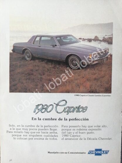 CARTEL ANTIGUO ORIGINAL DE MINI CARTEL AUTOS CHEVROLET CAPRICE 1980 /560