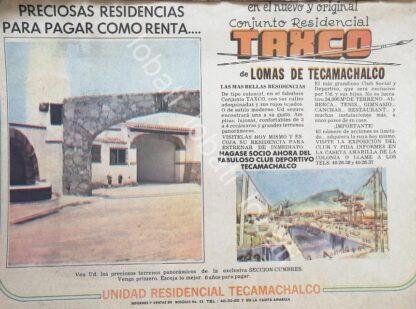 CARTEL ANTIGUO ORIGINAL DE INICIOS DE LA COLONIA UNIDAD RESIDENCIAL LOMAS DE TECAMACHALCO 1969 /600