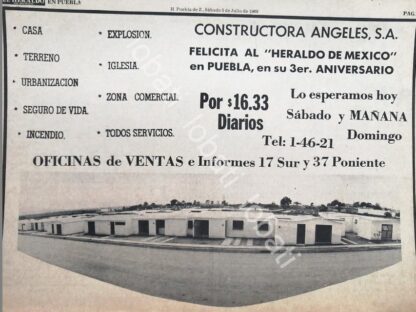 CARTEL ANTIGUO ORIGINAL DE CONSTRUCTORA ANGELES S.A , PUEBLA 1969 /597