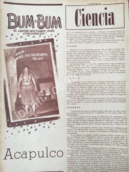 CARTEL ANTIGUO ORIGINAL DE CENTRO NOCTURNO BUM BUM ACAPULCO 1956 /589