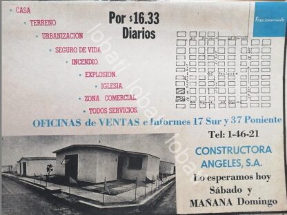 CARTEL ANTIGUO ORIGINAL DE CONSTRUCTORA ANGELES S.A , PUEBLA 1969 /588