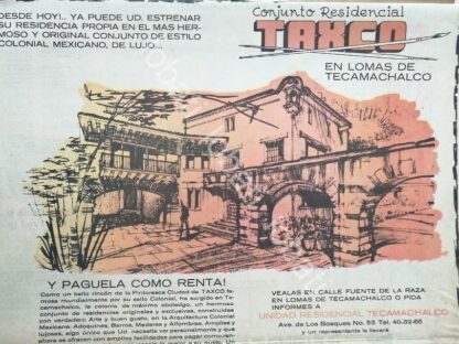 CARTEL ANTIGUO ORIGINAL DE INICIOS DE LA COLONIA UNIDAD RESIDENCIAL LOMAS DE TECAMACHALCO 1969 /587