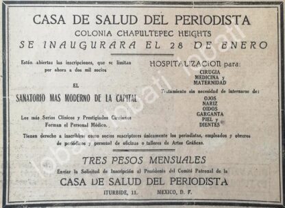 CARTEL ANTIGUO ORIGINAL DE INAUGURAN LA CLINICA DEL PERIODISTA 1922, /581 SUPER RARO 10+