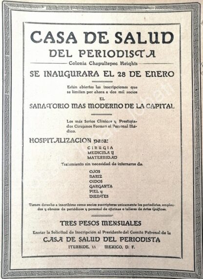 CARTEL ANTIGUO ORIGINAL DE INAUGURAN LA CLINICA DEL PERIODISTA 1922, /580 SUPER RARO 10+